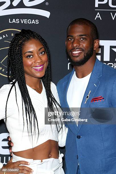 Jada Crawley and NBA player Chris Paul of the Los Angeles Clippers attend The Players' Awards presented by BET at the Rio Hotel & Casino on July 19,...