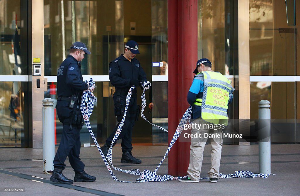 Police Investigate Reports Of A Suspicious Package In Front Of AFP Headquarters In Sydney
