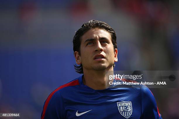 Alejandro Bedoya of United States of America during the Gold Cup Quarter Final between USA and Cuba at M&T Bank Stadium on July 18, 2015 in...