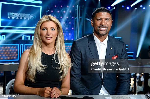 Fox Sports' Kaileigh Brandt and sports analyst Jalen Rose attend attend The Players' Awards presented by BET at the Rio Hotel & Casino on July 19,...
