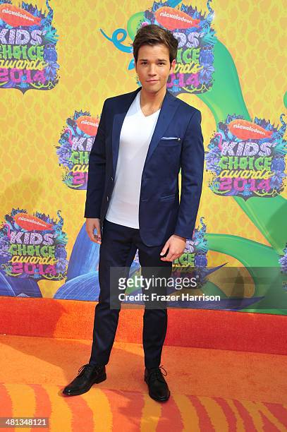 Actor Nathan Kress attends Nickelodeon's 27th Annual Kids' Choice Awards held at USC Galen Center on March 29, 2014 in Los Angeles, California.