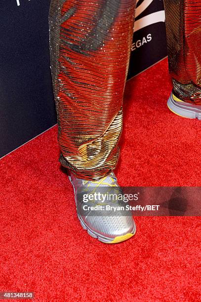 Golden State Warriors fan Oliver Wald, shoe detail, attends The Players' Awards presented by BET at the Rio Hotel & Casino on July 19, 2015 in Las...