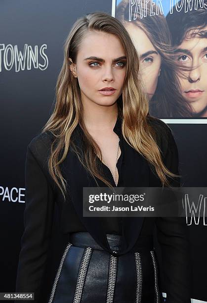 Actress Cara Delevingne attends the "Paper Towns" Q&A and live concert at YouTube Space LA on July 17, 2015 in Los Angeles, California.