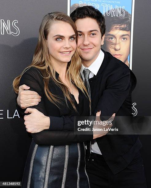 Actress Cara Delevingne and actor Nat Wolff attend the "Paper Towns" Q&A and live concert at YouTube Space LA on July 17, 2015 in Los Angeles,...