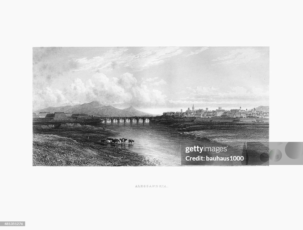 Alessandria, Italy Victorian Engraving, Circa 1865