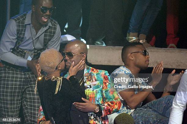 Boity and Cassper Nyovest kissing each other during the 2015 MTV Africa Music Awards on July 18,2015 at the Durban International Conference Centre in...