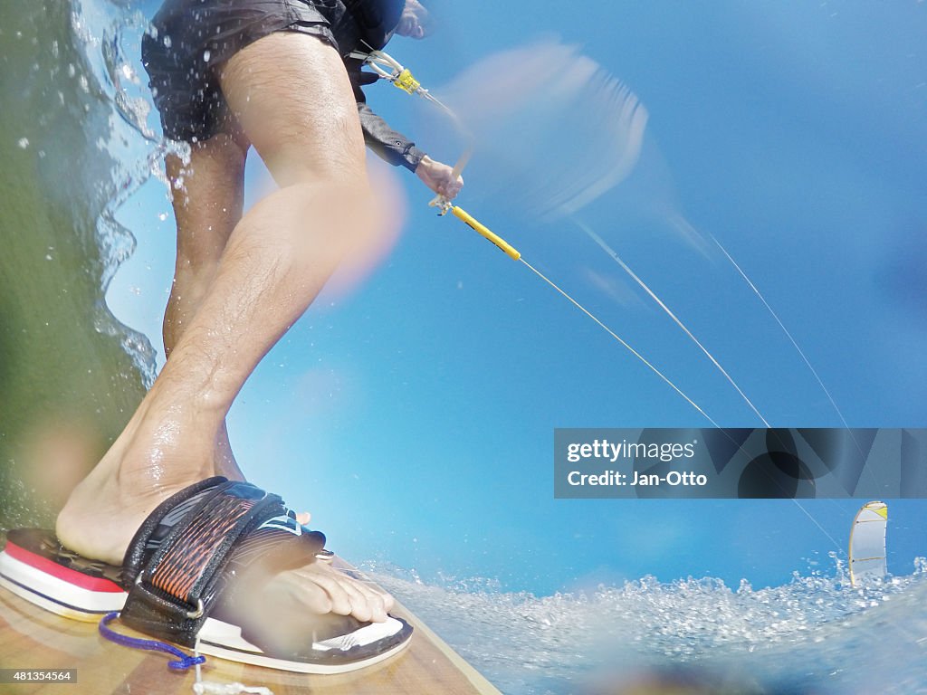 Kitesurfaction in North sea of St.Peter-Ording, Germany, GoPro image