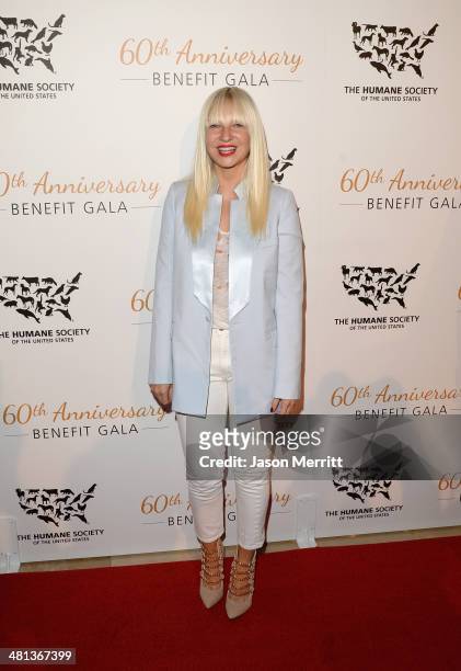 Singer Sia attends the Humane Society of The United States 60th Anniversary Gala at The Beverly Hilton Hotel on March 29, 2014 in Beverly Hills,...