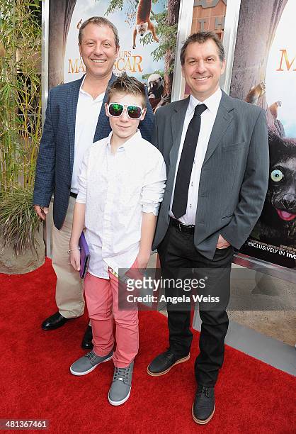 Chris and Martin Kratt arrive at the Premiere of Warner Bros. Pictures and IMAX Entertainment's 'Island Of Lemurs: Madagascar' at California Science...
