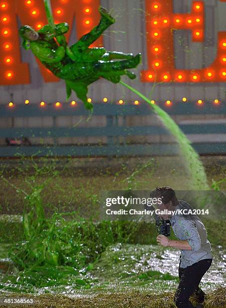 Shaun White hosts a Slime Rodeo featuring Dave England and Jukka Hilden during Nickelodeon's 27th Annual Kids' Choice Awards held at USC Galen Center...