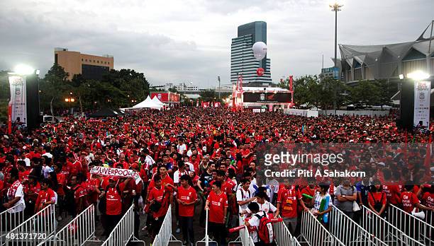 Liverpool fans at the main entrance during the international friendly match between Thai Premier League All Stars and Liverpool FC at Rajamangala...