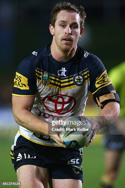 Michael Morgan of the Cowboys runs the ball during the round 19 NRL match between the Manly Sea Eagles and the North Queensland Cowboys at Brookvale...