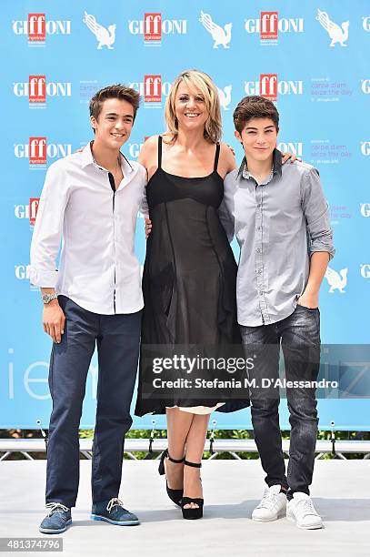 Actors Leonardo Cecchi, Debora Villa and Federico Russo attend Giffoni Film Festival 2015 photocall on July 20, 2015 in Giffoni Valle Piana, Italy.