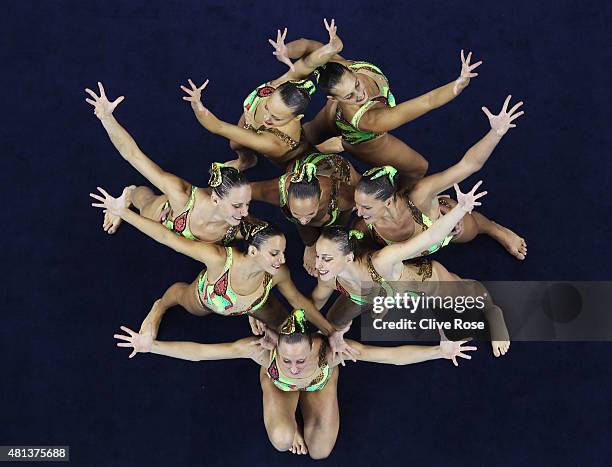 Team Italy competes in the Synchronized Swimming Team Free preliminary round during Day Five of the 14th FINA World Championships at the Oriental...