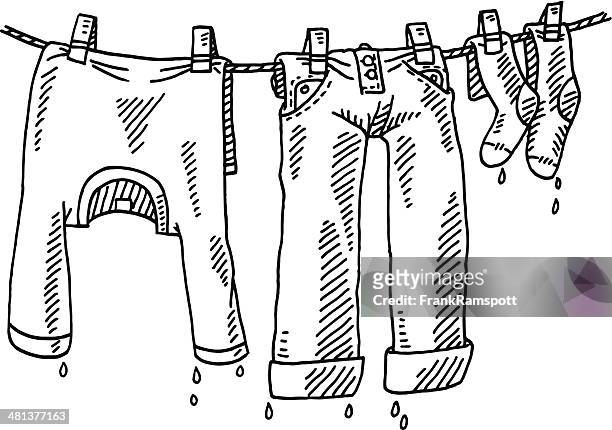 laundry line clothing drawing - jeans vector stock illustrations