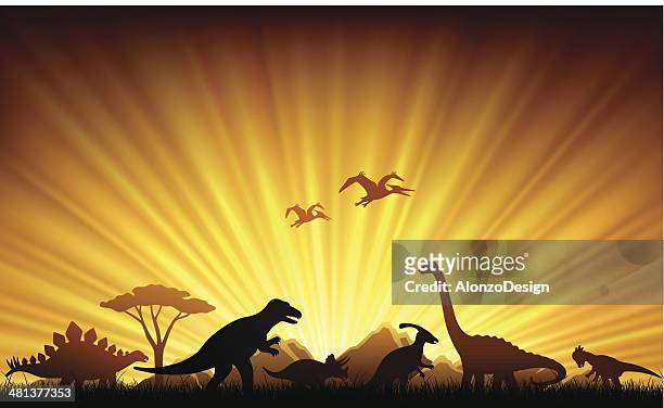illustrazioni stock, clip art, cartoni animati e icone di tendenza di dinosauri estinzione - cretaceous