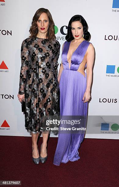 Filmmaker Liz Goldwyn and Dita Von Teese attend MOCA 35th Anniversary Gala Celebration at The Geffen Contemporary at MOCA on March 29, 2014 in Los...
