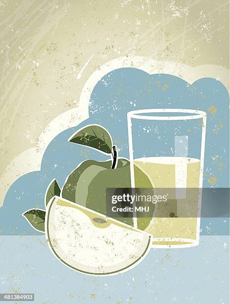 glass of apple juice with fruit and sky - cloudy apple juice stock illustrations
