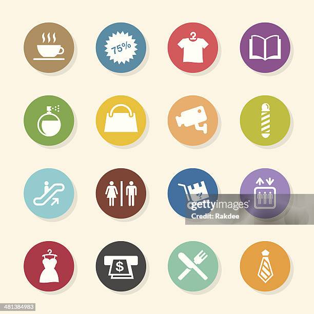 shopping mall icons - color circle series - selling books stock illustrations