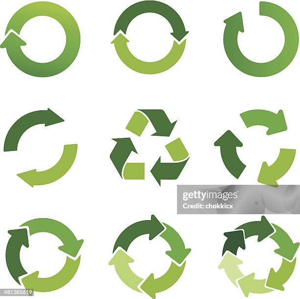 grüne pfeile und recycling-symbol set - cycle stock-grafiken, -clipart, -cartoons und -symbole