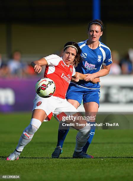 Jade Moore of Birmingham City Ladies tackles Vicky Losada of Arsenal Ladies FC during the Women's Super League match between Birmingham City Ladies...