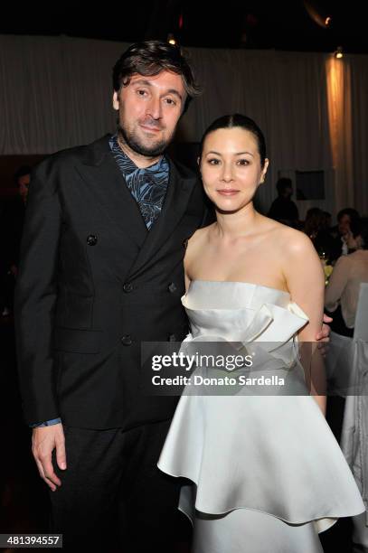 Filmmaker Francesco Vezzoli and actress China Chow attend MOCA's 35th Anniversary Gala presented by Louis Vuitton at The Geffen Contemporary at MOCA...