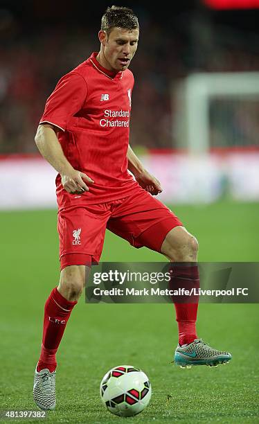 James Milner of Liverpool controls the ball during the international friendly match between Adelaide United and Liverpool FC at Adelaide Oval on July...