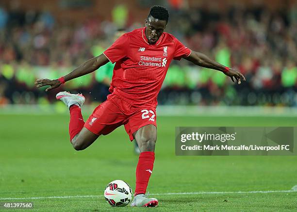 Divock Origi of Liverpool in action during the international friendly match between Adelaide United and Liverpool FC at Adelaide Oval on July 20,...