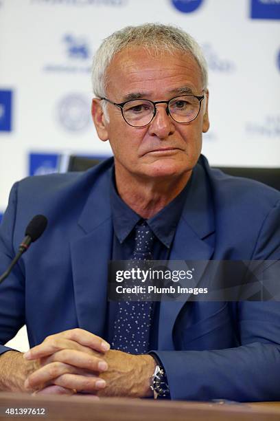 Manager Claudio Ranieri gives his first press conference as Leicester City manager during a Leicester City training session and press conference at...