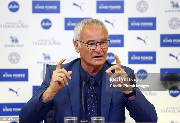 Manager Claudio Ranieri gives his first press conference as Leicester City manager during a Leicester City training session and press conference at...