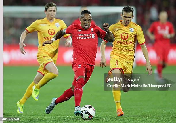 Nathaniel Clyne of Liverpool in action during the international friendly match between Adelaide United and Liverpool FC at Adelaide Oval on July 20,...