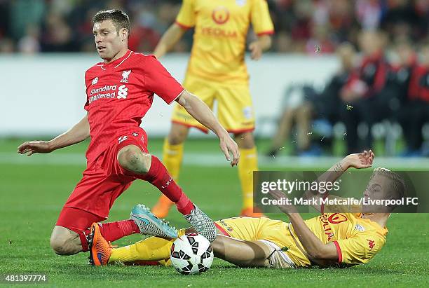 James Milner of Liverpool in action during the international friendly match between Adelaide United and Liverpool FC at Adelaide Oval on July 20,...
