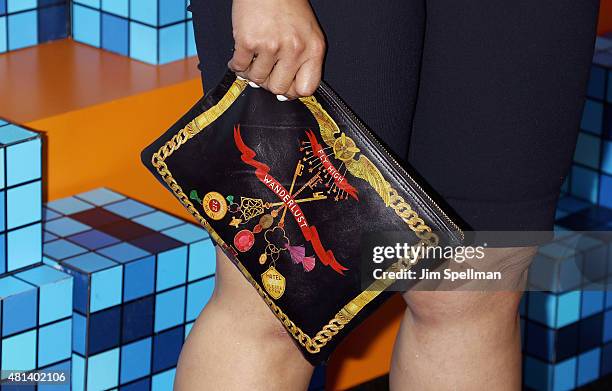 Actress Dascha Polanco, bag detail, attends the "Pixels" New York premiere at Regal E-Walk on July 18, 2015 in New York City.