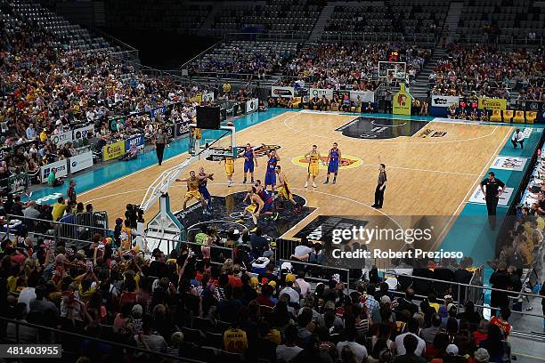 General view during game two of the NBL Semi Final series between the Melbourne Tigers and the Adelaide 36ers at Hisense Arena on March 30, 2014 in...