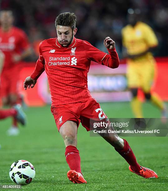 Adam Lallana of Liverpool controls the ball during the international friendly match between Adelaide United and Liverpool FC at Adelaide Oval on July...