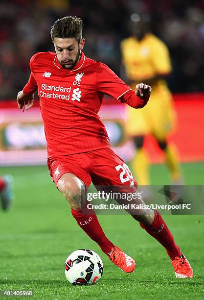 Adam Lallana of Liverpool controls the ball during the international friendly match between Adelaide United and Liverpool FC at Adelaide Oval on July...