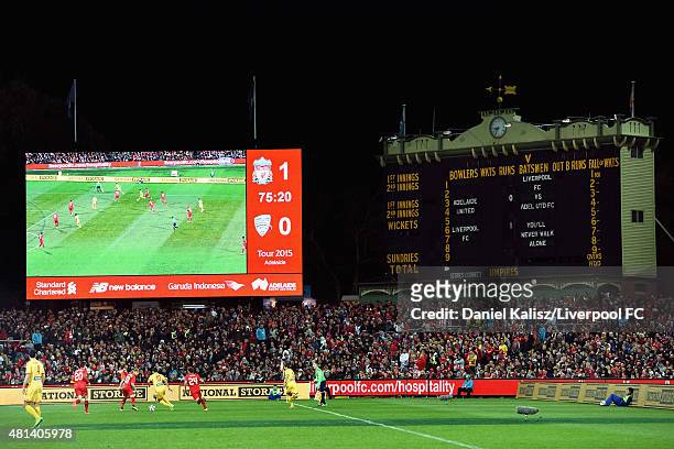 General view of play during the international friendly match between Adelaide United and Liverpool FC at Adelaide Oval on July 20, 2015 in Adelaide,...