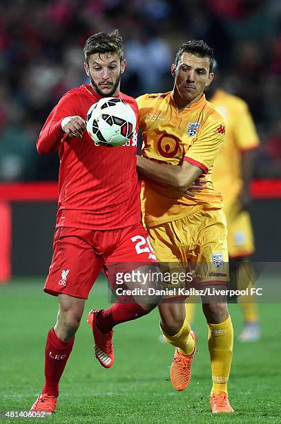 Adam Lallana of Liverpool controls the ball during the international friendly match between Adelaide United and Liverpool FC at Adelaide Oval on July...