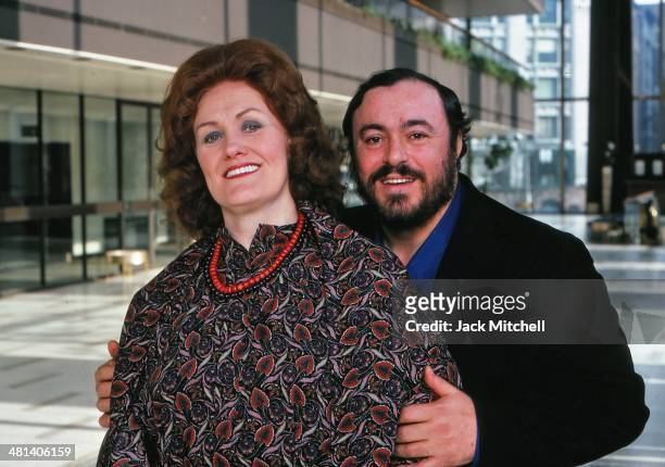 Italian operatic tenor Luciano Pavarotti with Australian coloratura soprano Dame Joan Sutherland inside Lincoln Center in New York City, January 1979.