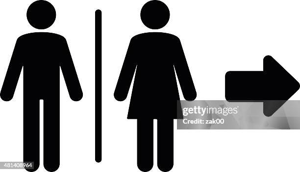 toilet flat icon and arrow - public restroom stock illustrations