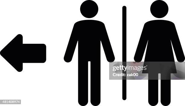 ilustrações de stock, clip art, desenhos animados e ícones de sanita ícone plana e seta - restroom sign