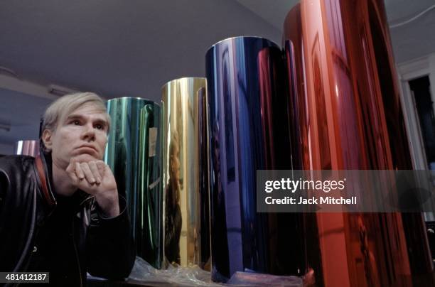 Andy Warhol photographed in 1968 at the factory at 33 Union Square West.