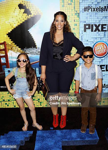 Actress Dascha Polanco and children attend the "Pixels" New York premiere at Regal E-Walk on July 18, 2015 in New York City.