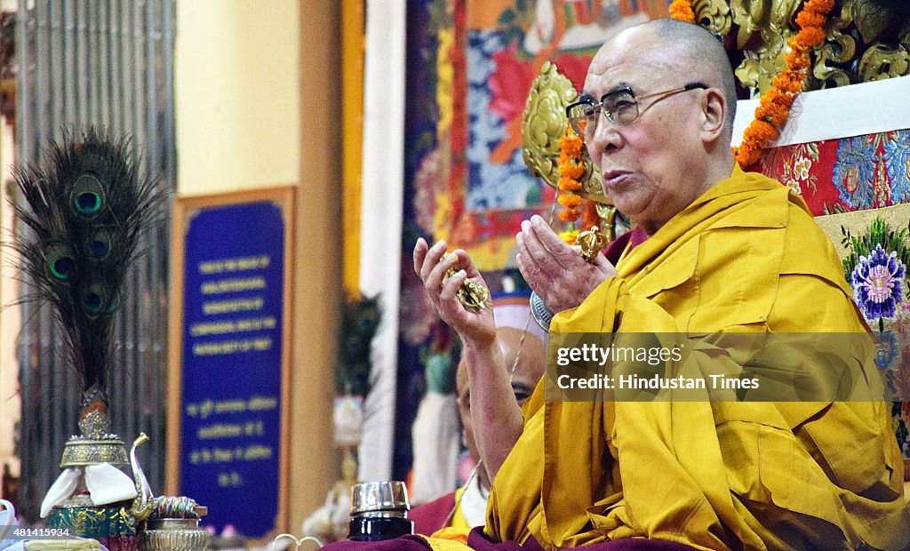 Dalai Lama At A Prayer Session In Dharamsala