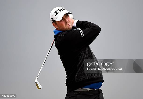 Marc Leishman of Australia hits his tee shot on the 16th hole during the final round of the 144th Open Championship at The Old Course on July 20,...