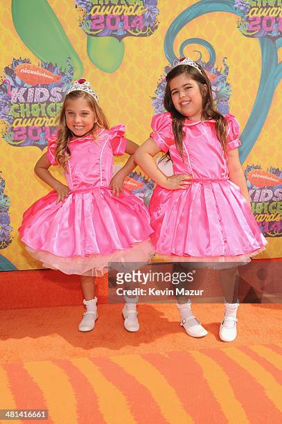 Personalities Rosie Grace and Sophia Grace Brownlee attend Nickelodeon's 27th Annual Kids' Choice Awards held at USC Galen Center on March 29, 2014...