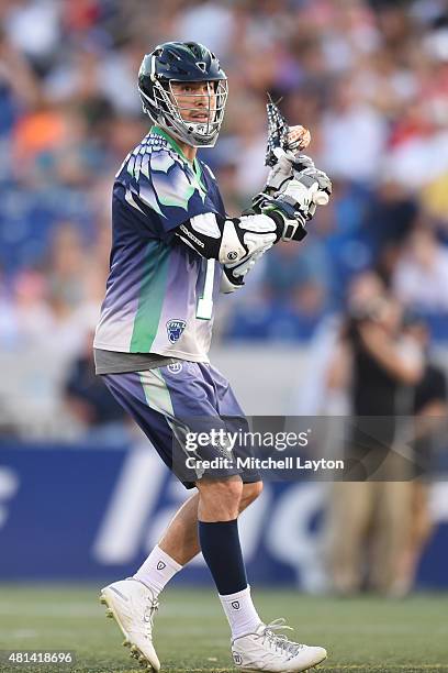 Joe Walters of the Chesapeake Bayhawks looks to pass the ball during a MLL Lacrosse game against the Boston Cannons at Navy-Marine Corps Memorial...