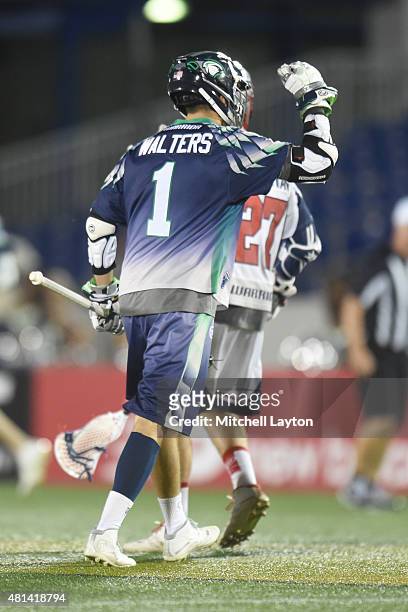Joe Walters of the Chesapeake Bayhawks celebrates a goal during a MLL Lacrosse game against the Boston Cannons at Navy-Marine Corps Memorial Stadium...