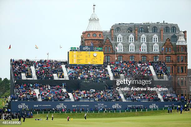 Louis Oosthuizen of South Africa celebrates his birdie putt on the 18th green during the final round of the 144th Open Championship at The Old Course...