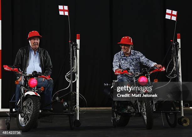 Jeremy Clarkson and James May during Clarkson, Hammond and May Live! at Perth Arena on July 19, 2015 in Perth, Australia.